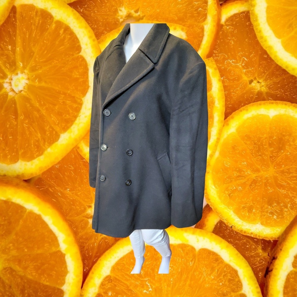 Lauren Ralph Lauren‎ Mens 42R Wool Blend Double Breasted Peacoat Jacket Black